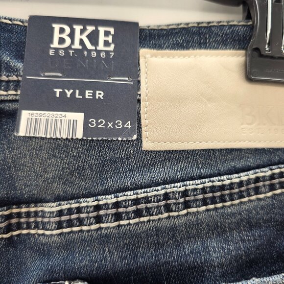 Buckle BKE Tyler Straight Leg Jeans Mens 32x34 Blue Stretch Whiskered Denim - Picture 11 of 15